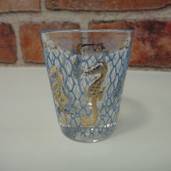 CULVER Unsigned  Gold Leaf Blue Net Seahorse  Shot Glass Seafare Collection - Picture 2 of 10